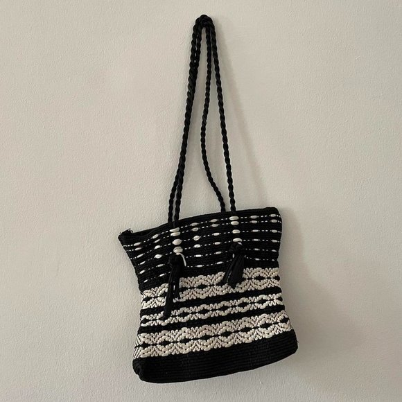 Handbags - Black and white crochet shoulder bag.